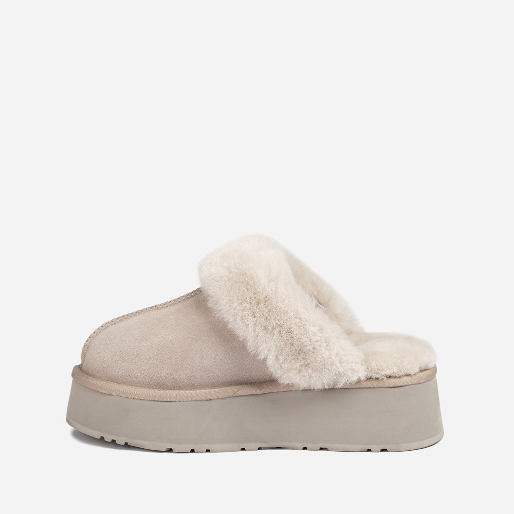 Ugg Platform Slipper (Elastic Logo & Wool Strap) 4.5cm (Detachable Feature)(Water Resistant)